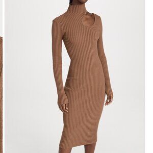 Anine Bing Cutout Ribbed Cotton Turtleneck Midi Dress